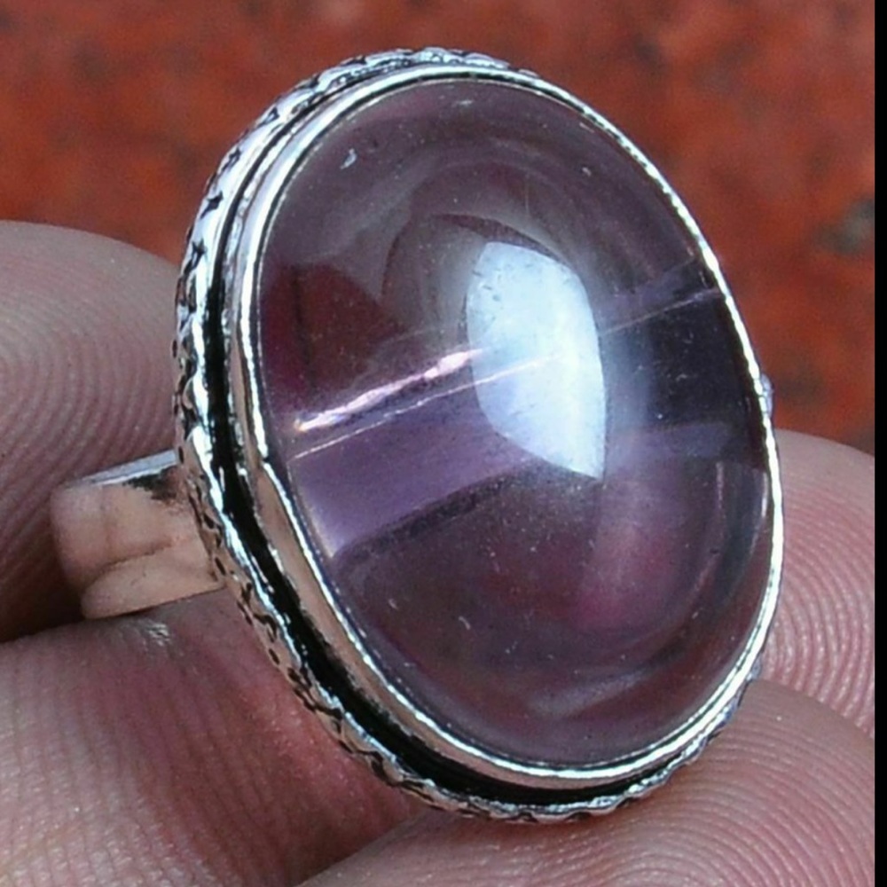 AMETHYST💜Oval Cut💜925 Silver Bohemian Style Ring Sz 6